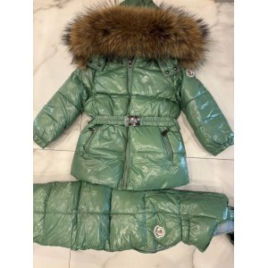 Детский раздельный комбинезон Moncler зеленый глянец